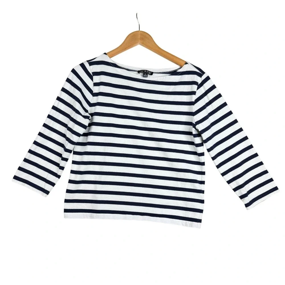 J. Crew Striped Boatneck Long Sleeve Shirt size XS Blue/White